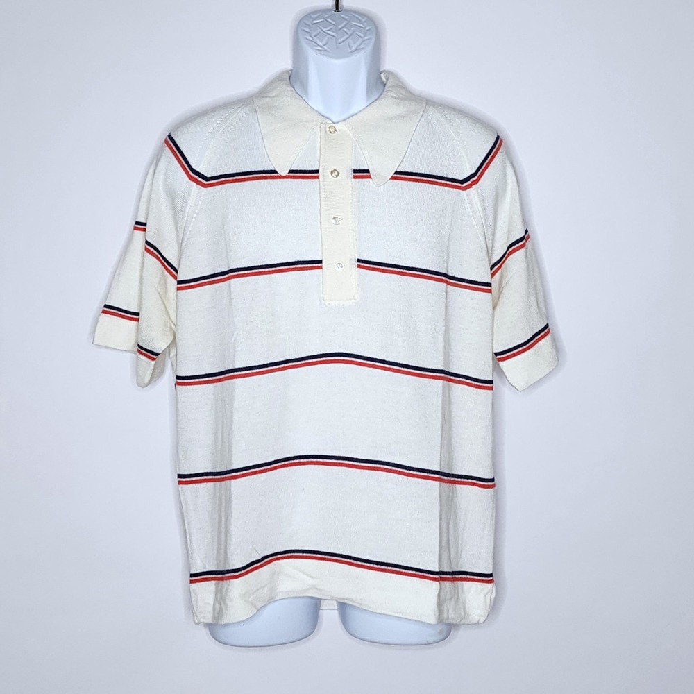 Vintage 70s Lord Jeff Orlon Knit Pull Over Short Sleeve Polo Sweater Sz. L